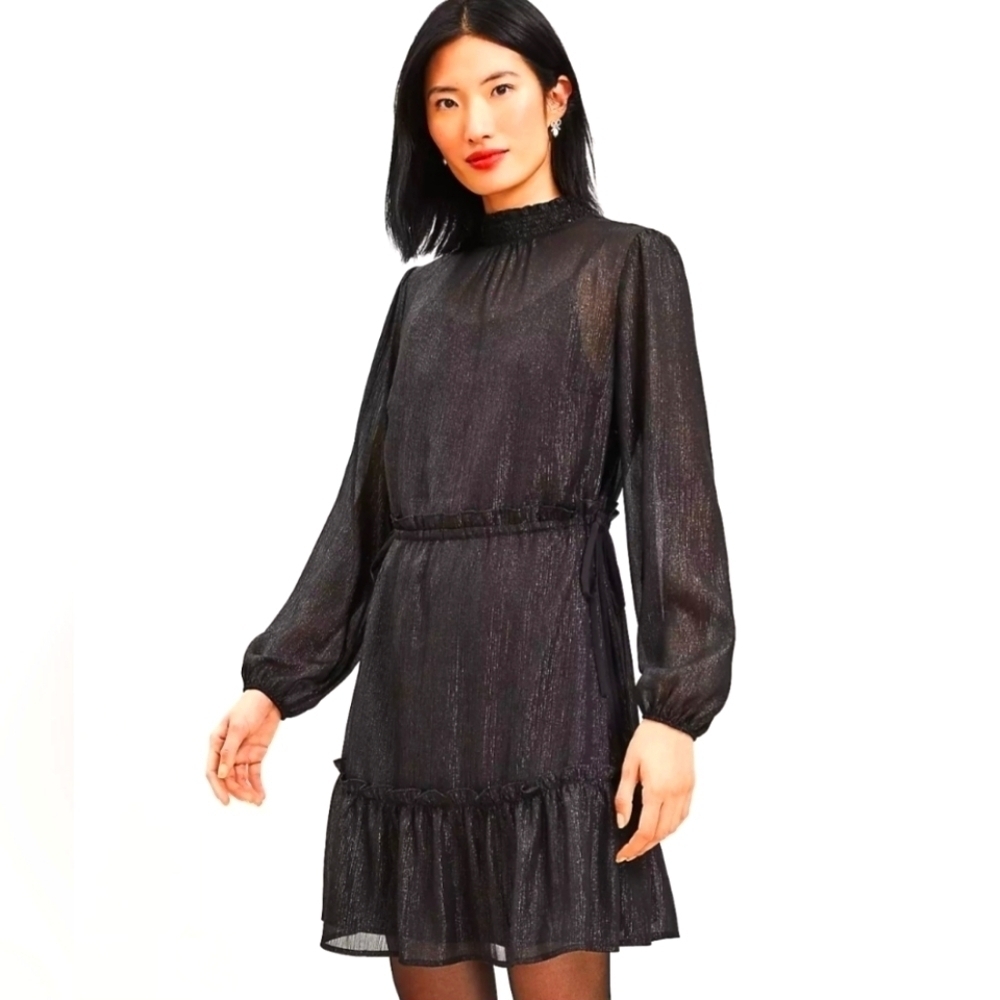 NWT | LOFT | Smocked Neck Tiered Swing Dress | Size: XS | Color: Pumice Metallic